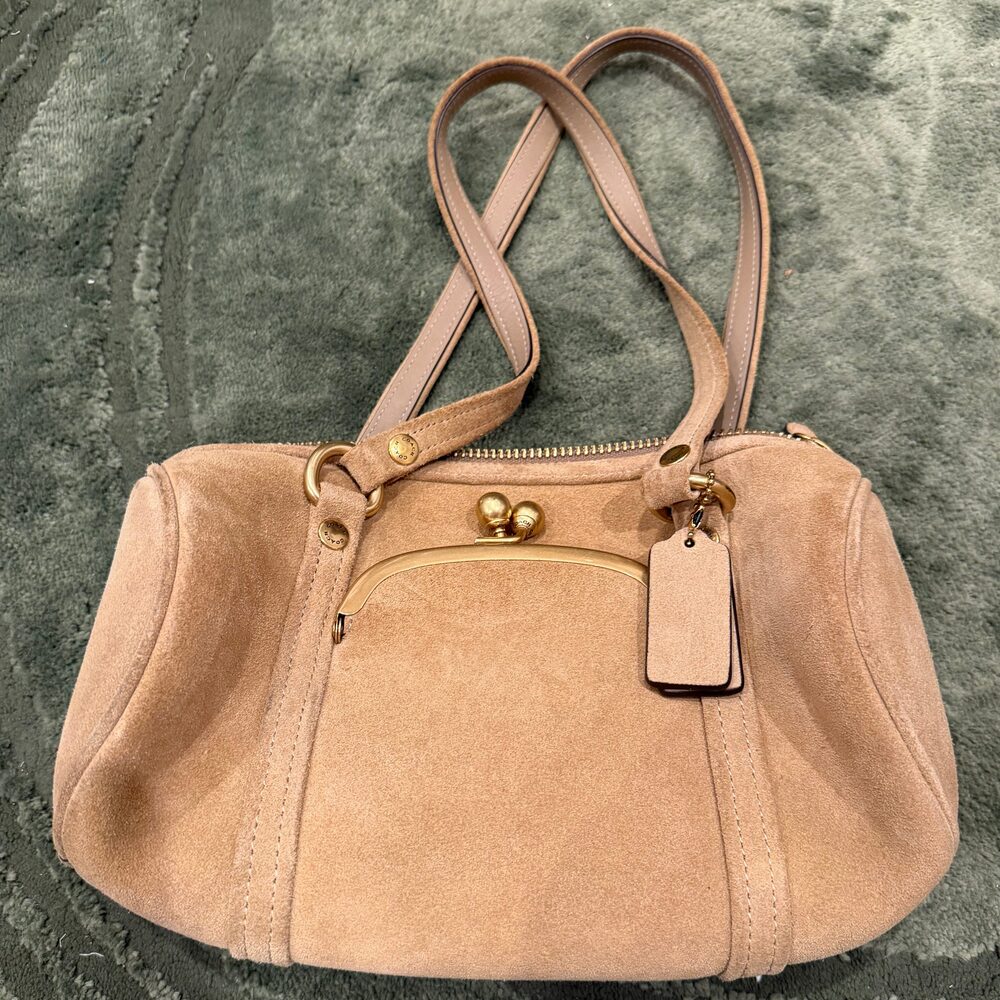 Coach Suede Kisslock Barrel Bag 28 in Soul
